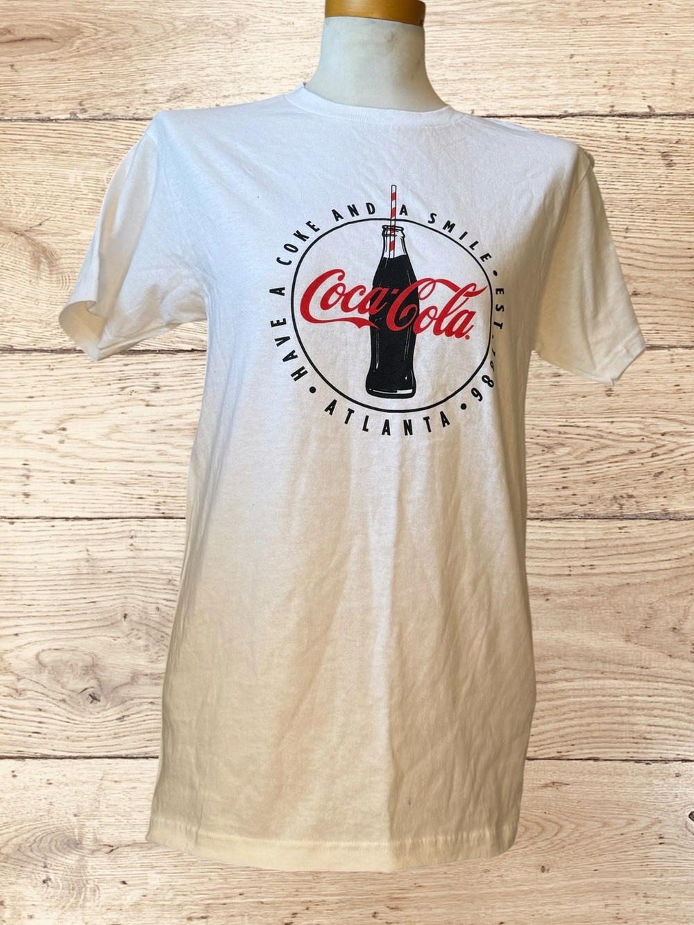 Coca-Cola Have a Coke and a Smile Atlanta Graphic T-Shirt White Small Retro